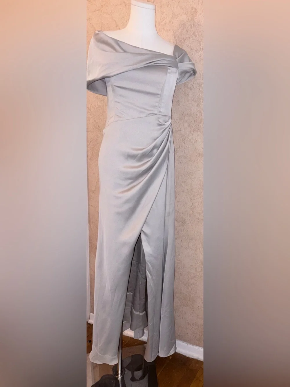 asos design Satin Evening Gown in Light Gray
